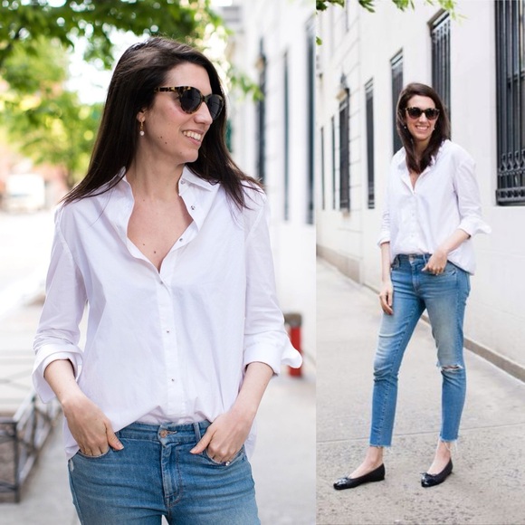 Misha Nonoo Husband Shirt White with Silver Button Studs Size Small - Picture 1 of 9